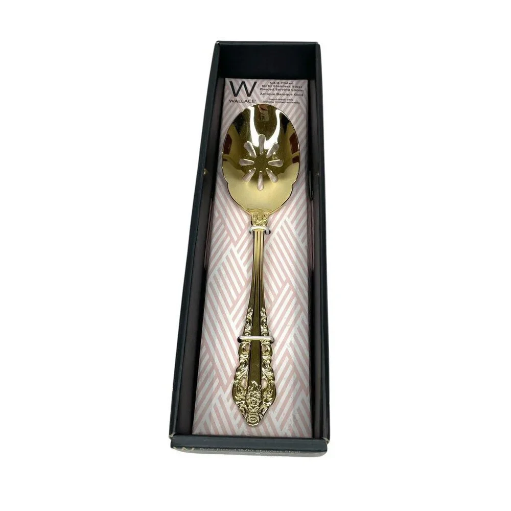 Wallace Antique Baroque Gold Pierced Serving Spoon Gold Plated NIB